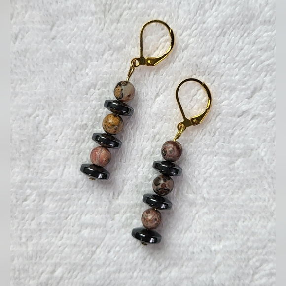 Artisan Jewelry - ARTISAN Stone and Black Beaded Statement Dangle Earrings / Pierced